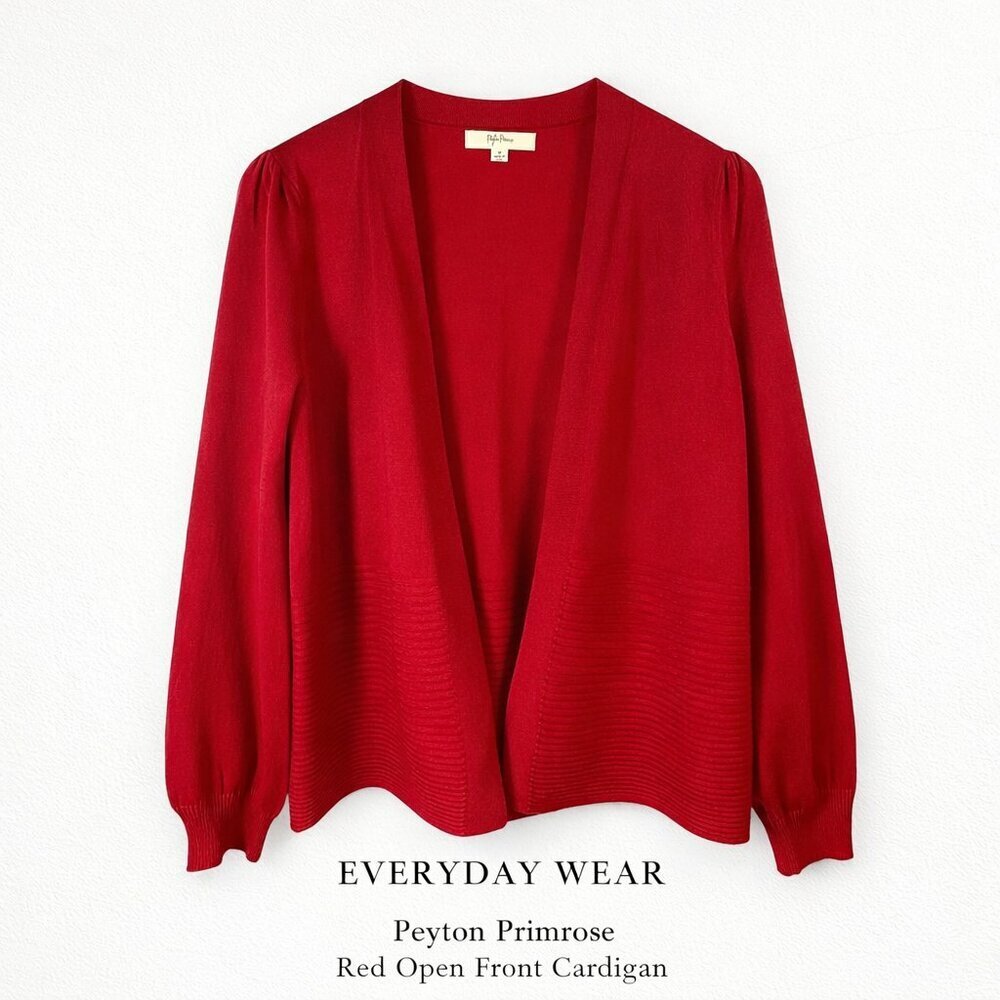 Peyton Primrose Red Ribbed Open Front Cardigan Sweater M